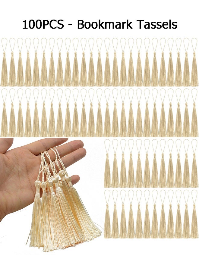 Wffo 100 Pcs Bookmark Tassels with Tight Knot 13cm/5 Inch for Crafts Bookmarks Jewelry Making Graduation Gifts DIY Phone Accessory (Cream) - Image 1